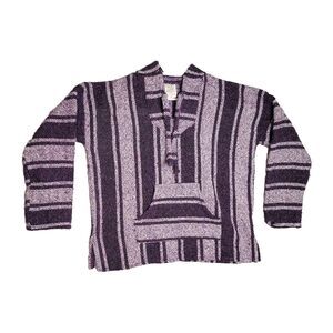 90s Mexico Drug Rug Baja Hoodie Adult Med Pullover Poncho Green & Black Vintage